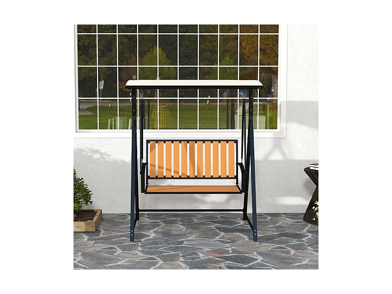 Banc balancelle 2 places avec toit réglable, chaise longue de jardin, métal, polyester, noir (142x112x162 cm)