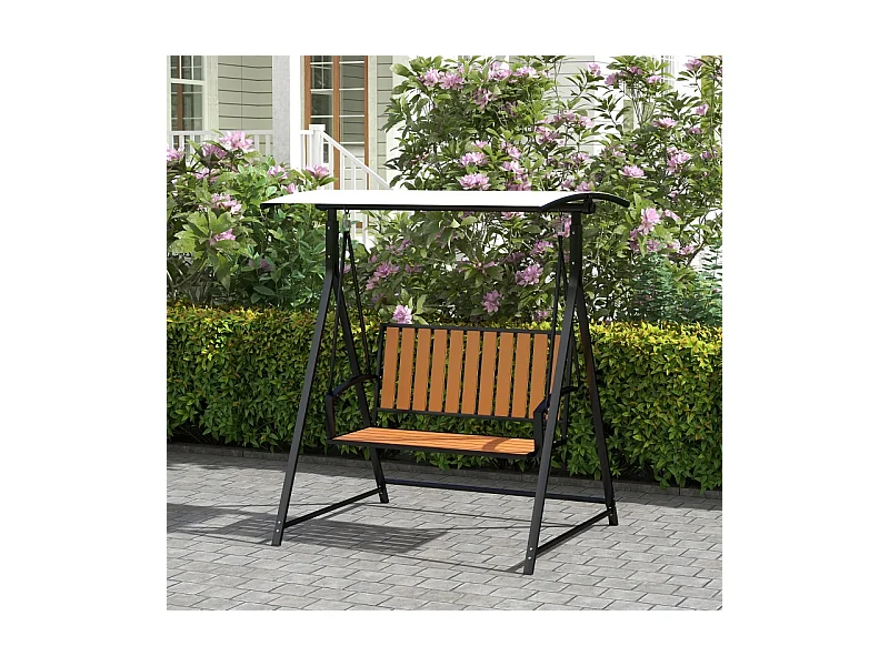 Banc balancelle 2 places avec toit réglable, chaise longue de jardin, métal, polyester, noir (142x112x162 cm)