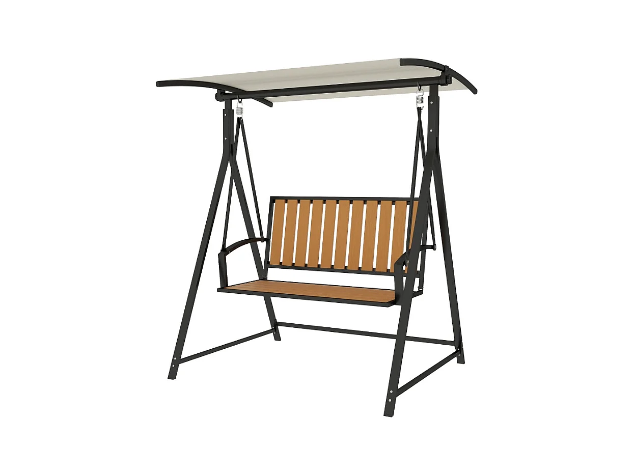 2-zits schommelbank met verstelbaar dak, tuinligstoel, metaal, polyester, zwart (142x112x162 cm)