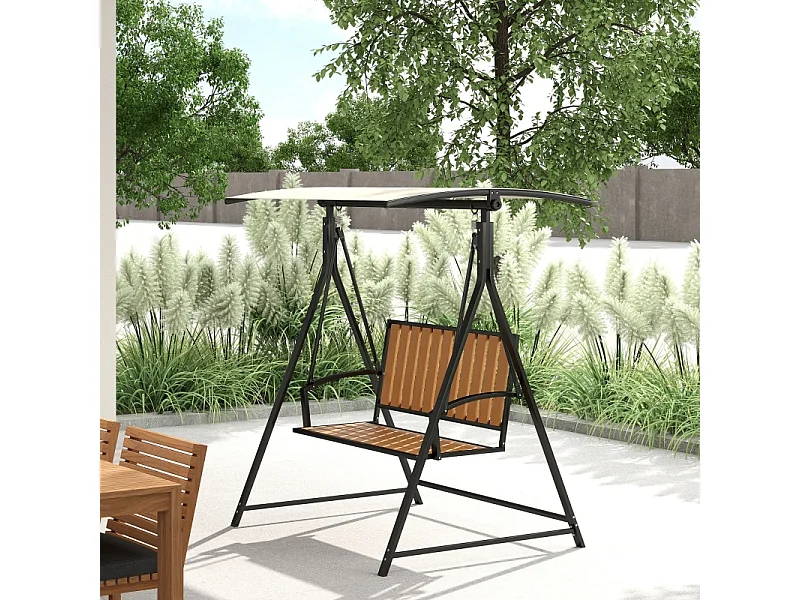 Banc balancelle 2 places avec toit réglable, chaise longue de jardin, métal, polyester, noir (142x112x162 cm)