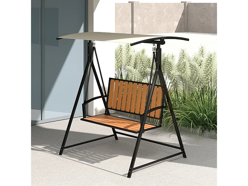 Banc balancelle 2 places avec toit réglable, chaise longue de jardin, métal, polyester, noir (142x112x162 cm)