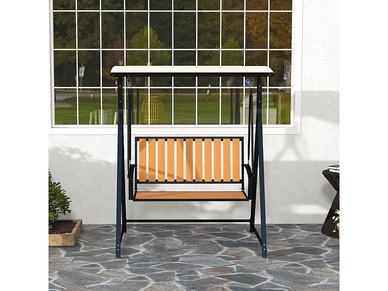 Banc balancelle 2 places avec toit réglable, chaise longue de jardin, métal, polyester, noir (142x112x162 cm)
