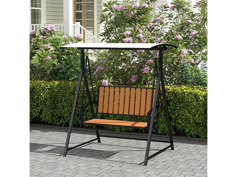 Banc balancelle 2 places avec toit réglable, chaise longue de jardin, métal, polyester, noir (142x112x162 cm)
