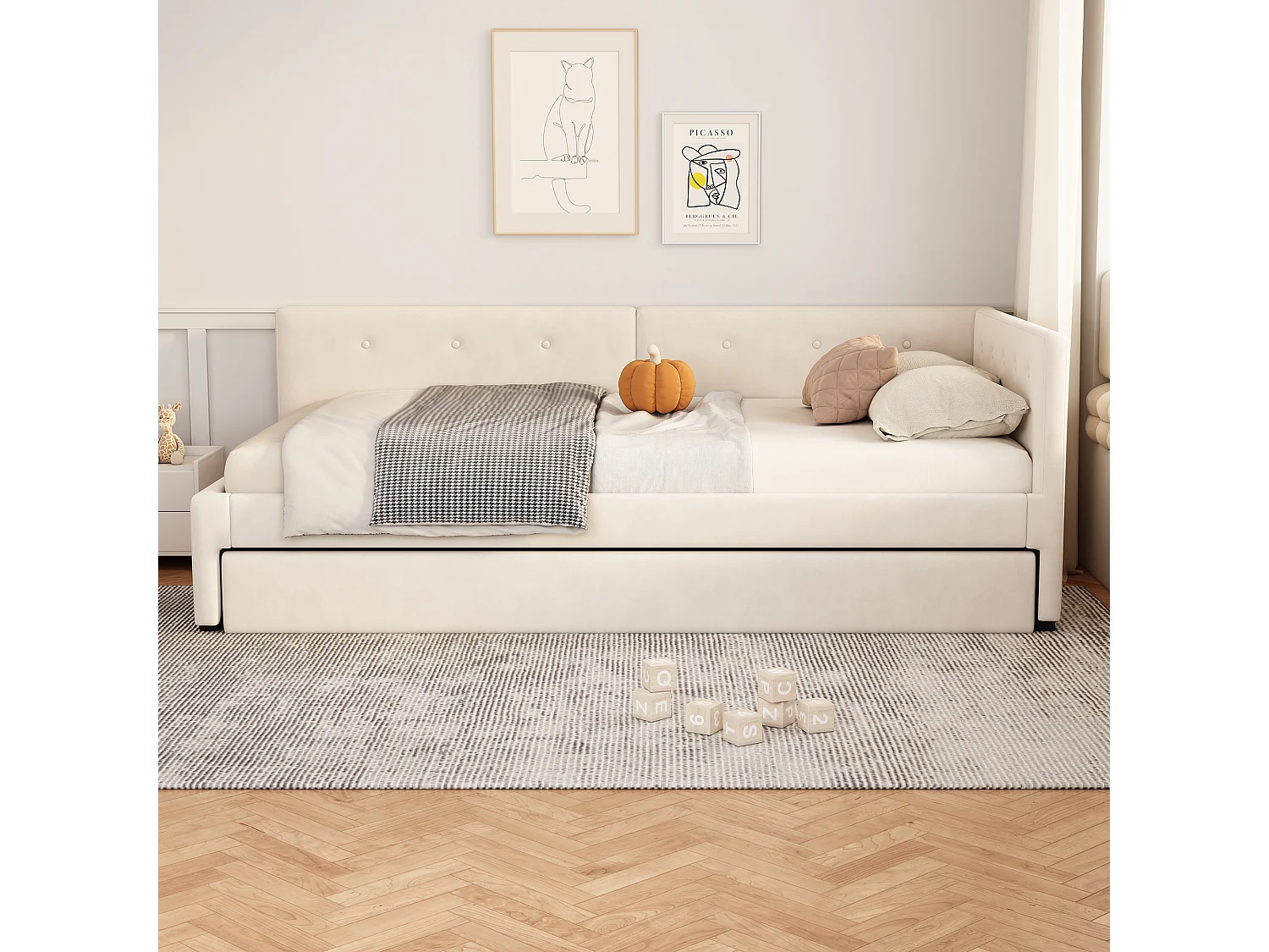 Daybett 90x200cm avec lit escamotable, canapé-lit, lit simple (sans matelas), design minimaliste, beige (210x97x71 cm)