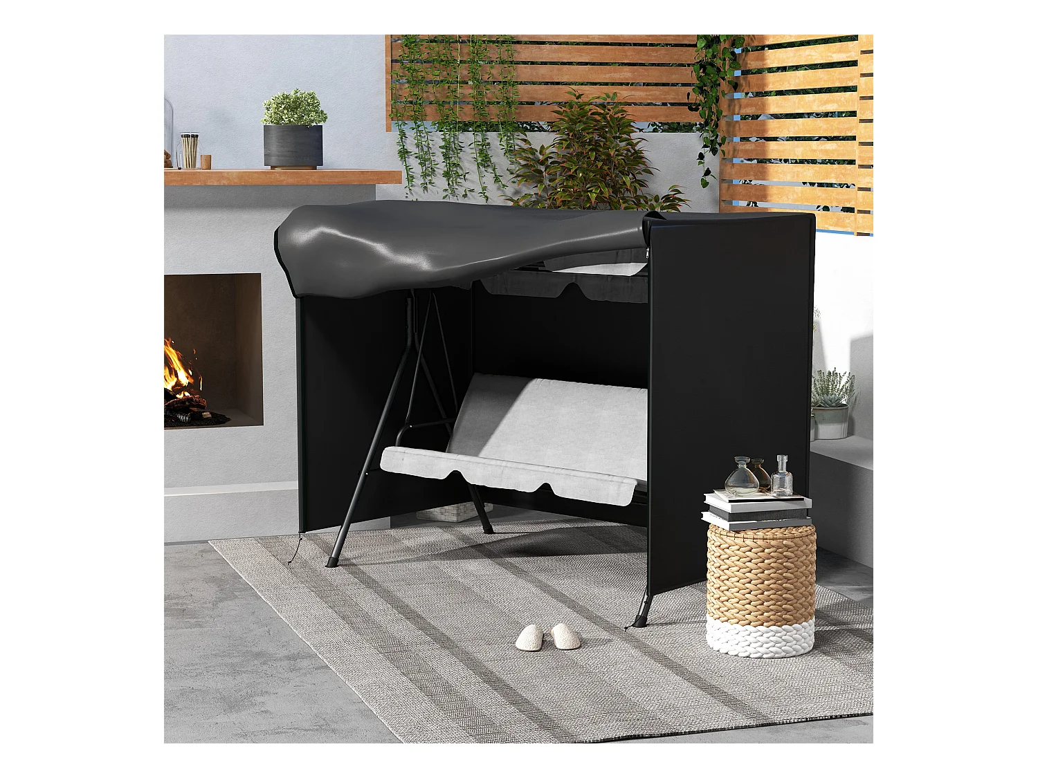 Housse de protection pour balancelle 3 places, imperméable, tissu Oxford 600D, noire (205x124x164cm)