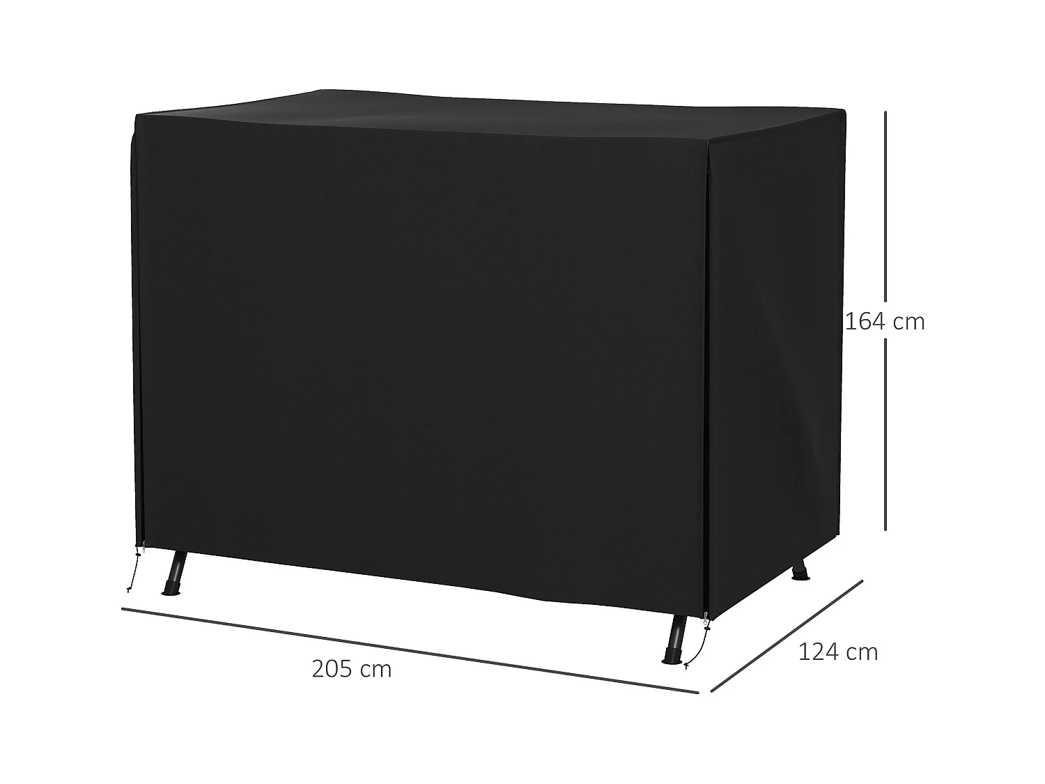Housse de protection pour balancelle 3 places, imperméable, tissu Oxford 600D, noire (205x124x164cm)