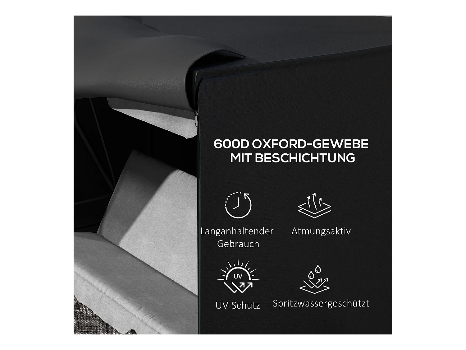 Housse de protection pour balancelle 3 places, imperméable, tissu Oxford 600D, noire (205x124x164cm)