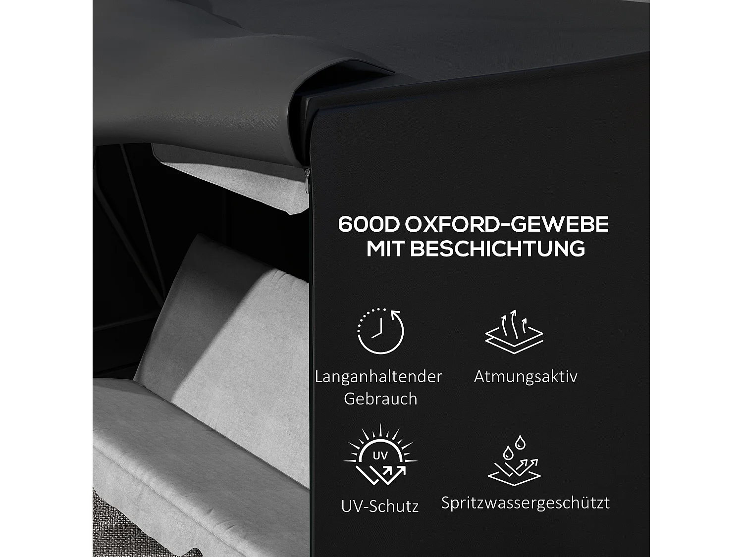 Housse de protection pour balancelle 3 places, imperméable, tissu Oxford 600D, noire (205x124x164cm)