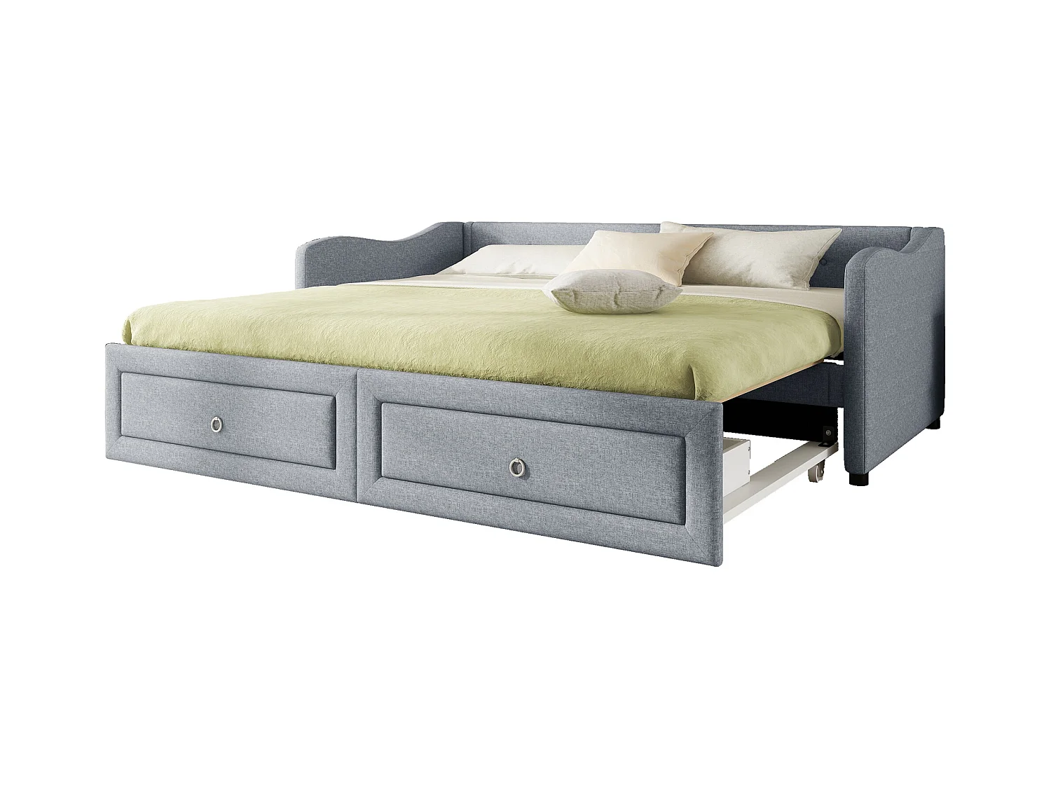 Canapé-lit 90x200cm avec lit escamotable, 2 tiroirs de rangement, design minimaliste, Lin, Gris (213x102x74 cm)