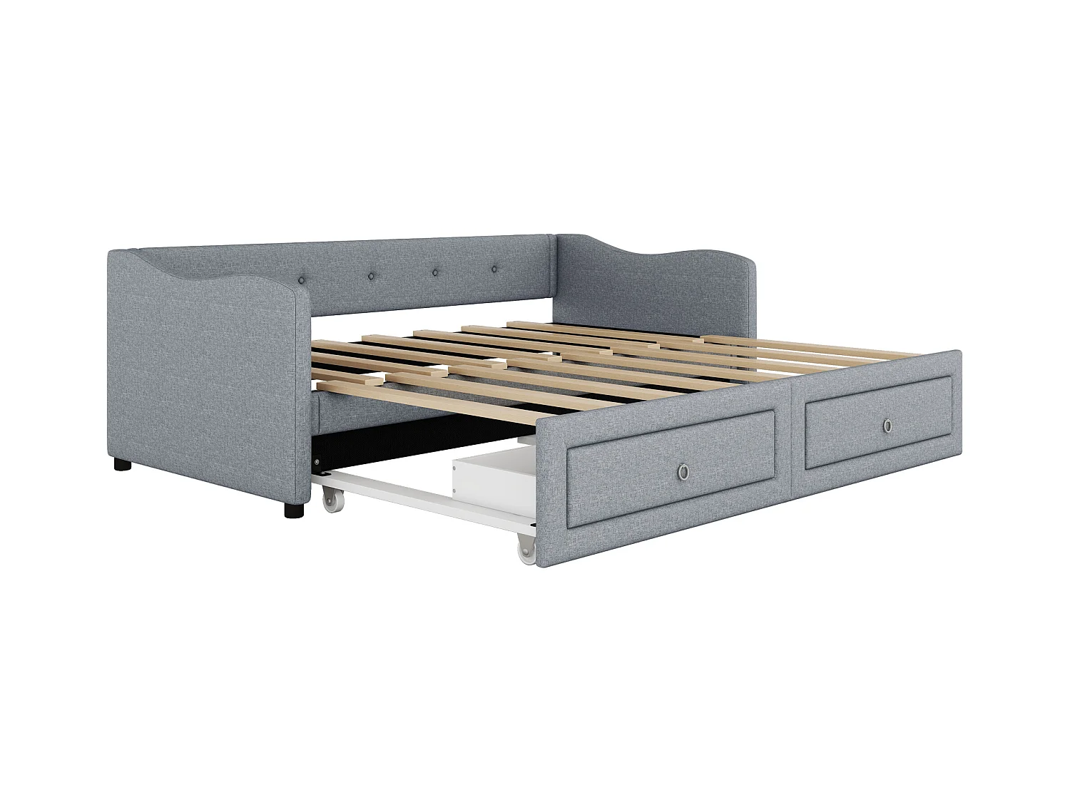 Canapé-lit 90x200cm avec lit escamotable, 2 tiroirs de rangement, design minimaliste, Lin, Gris (213x102x74 cm)