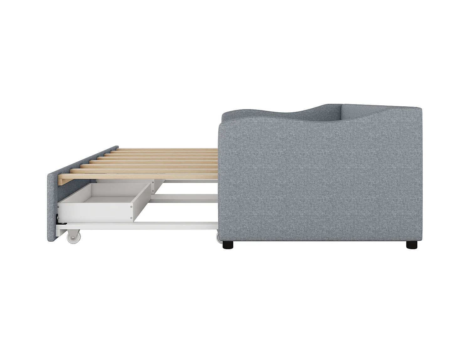 Canapé-lit 90x200cm avec lit escamotable, 2 tiroirs de rangement, design minimaliste, Lin, Gris (213x102x74 cm)