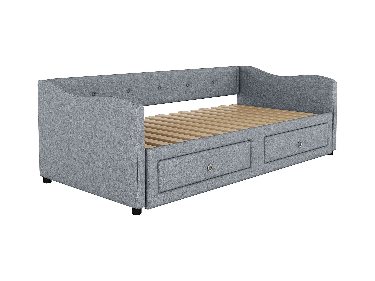 Canapé-lit 90x200cm avec lit escamotable, 2 tiroirs de rangement, design minimaliste, Lin, Gris (213x102x74 cm)