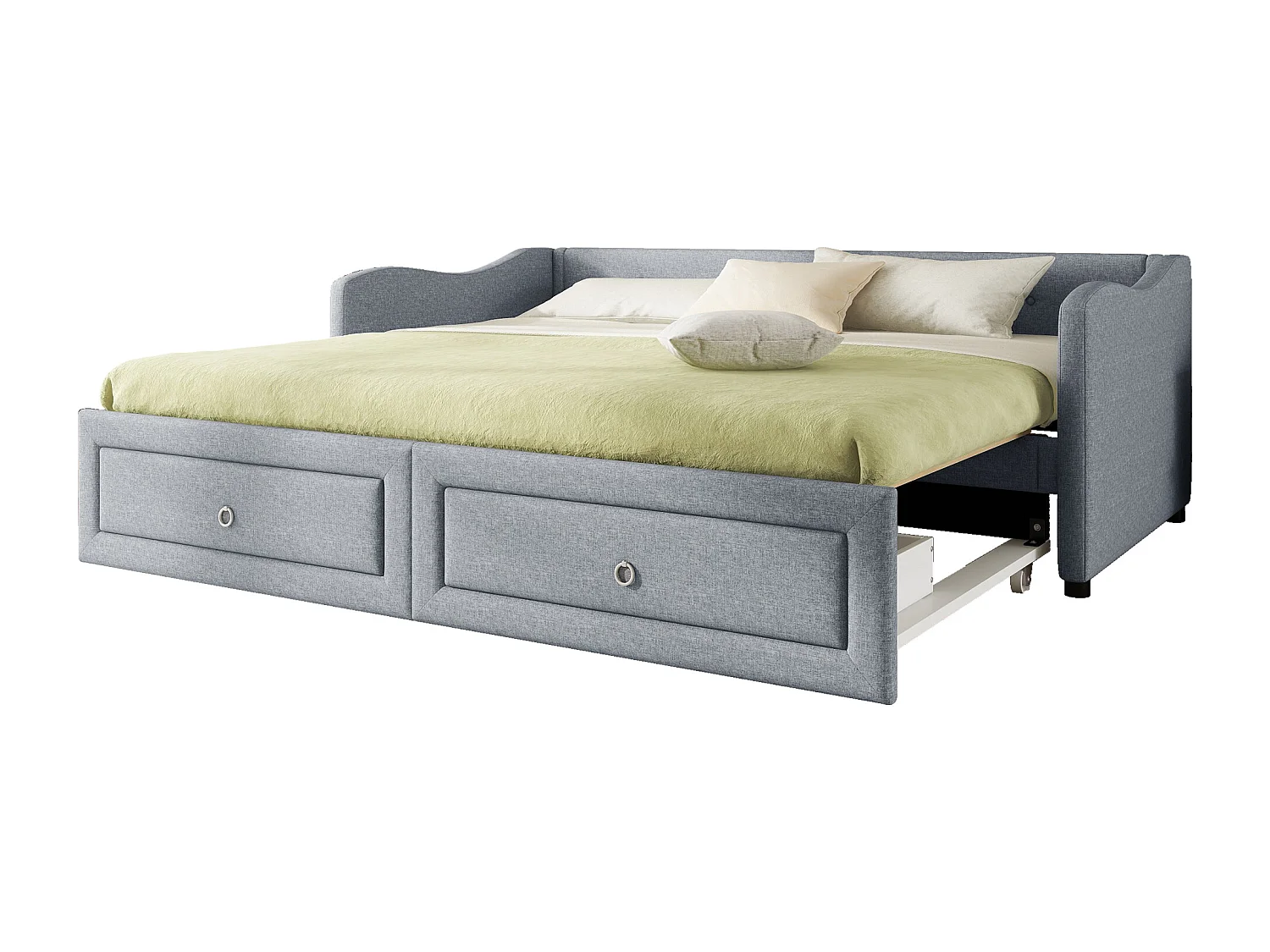 Canapé-lit 90x200cm avec lit escamotable, 2 tiroirs de rangement, design minimaliste, Lin, Gris (213x102x74 cm)