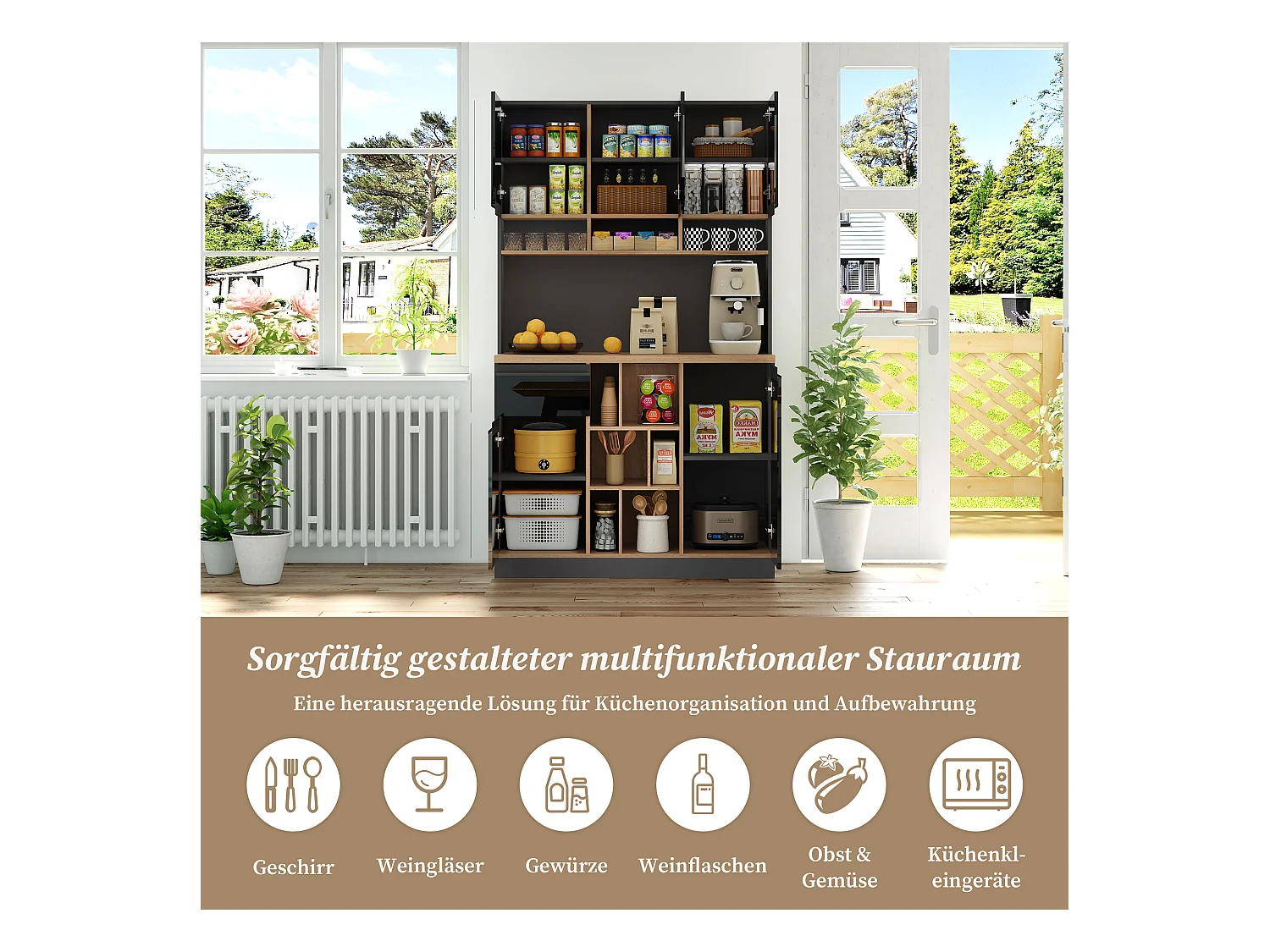 Buffet haut - 105 x 45 x 185 cm - avec étagères réglables + 1 tiroir + 3 portes - MDF - noir