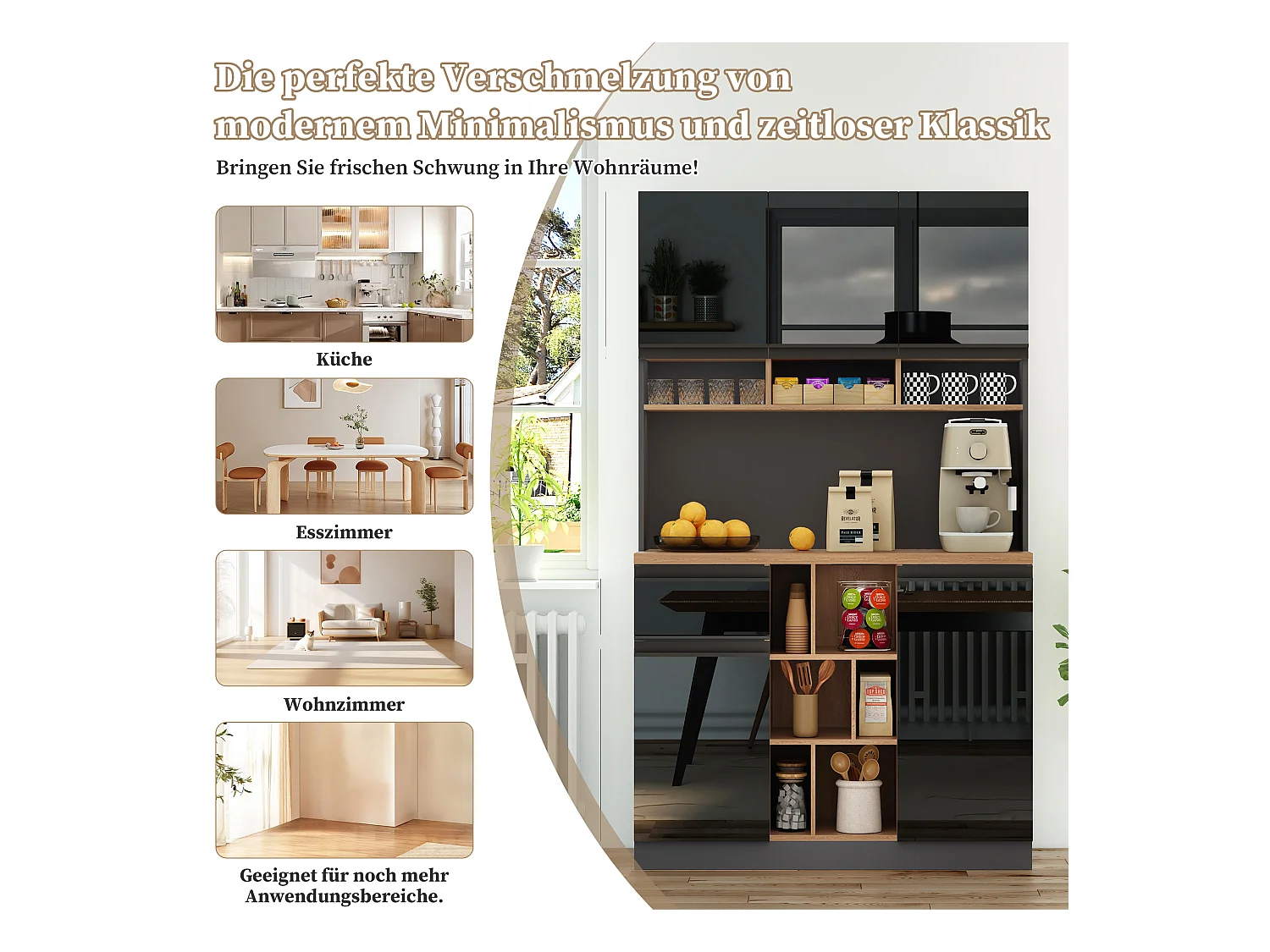 Buffet haut - 105 x 45 x 185 cm - avec étagères réglables + 1 tiroir + 3 portes - MDF - noir