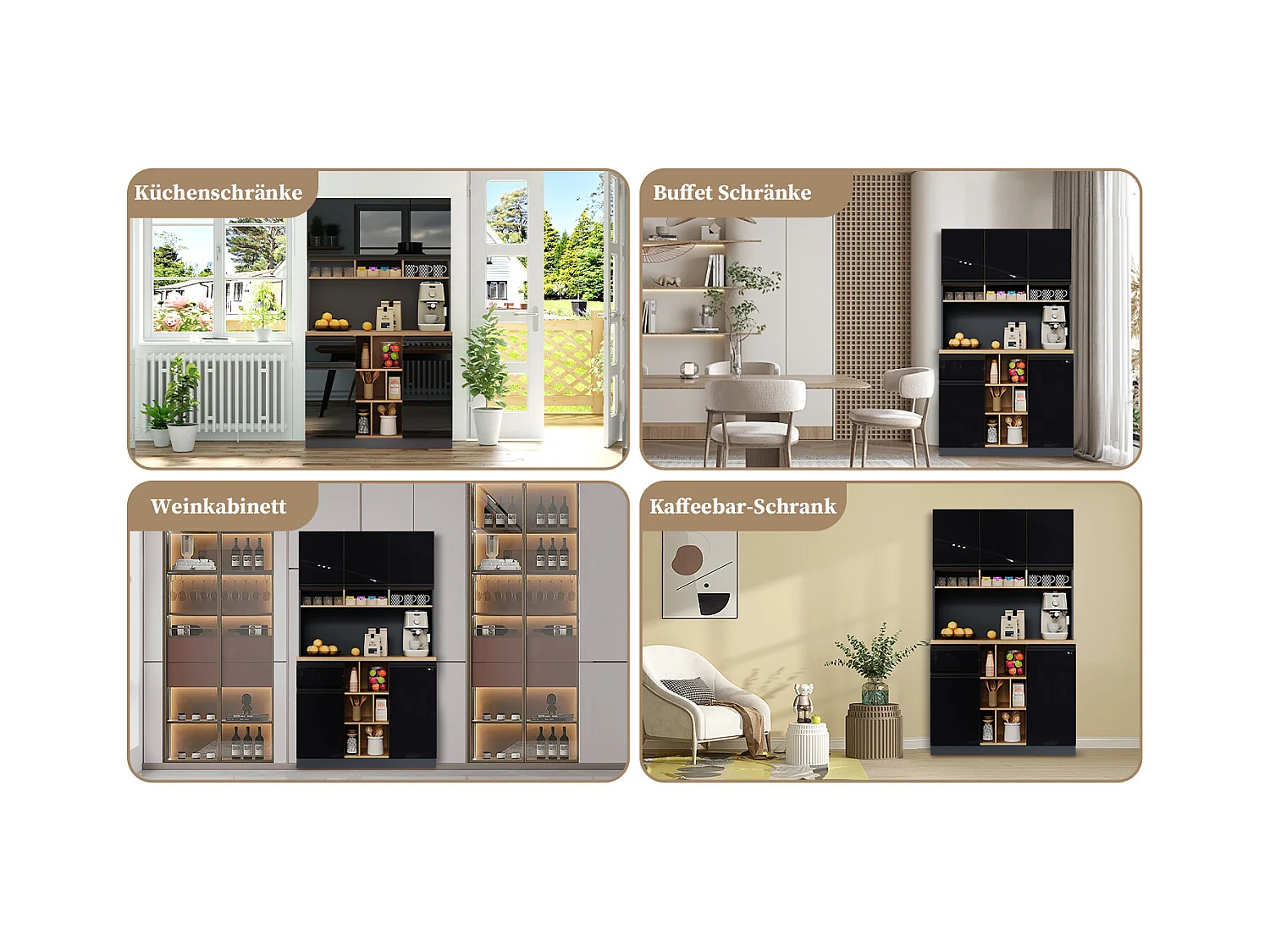 Buffet haut - 105 x 45 x 185 cm - avec étagères réglables + 1 tiroir + 3 portes - MDF - noir