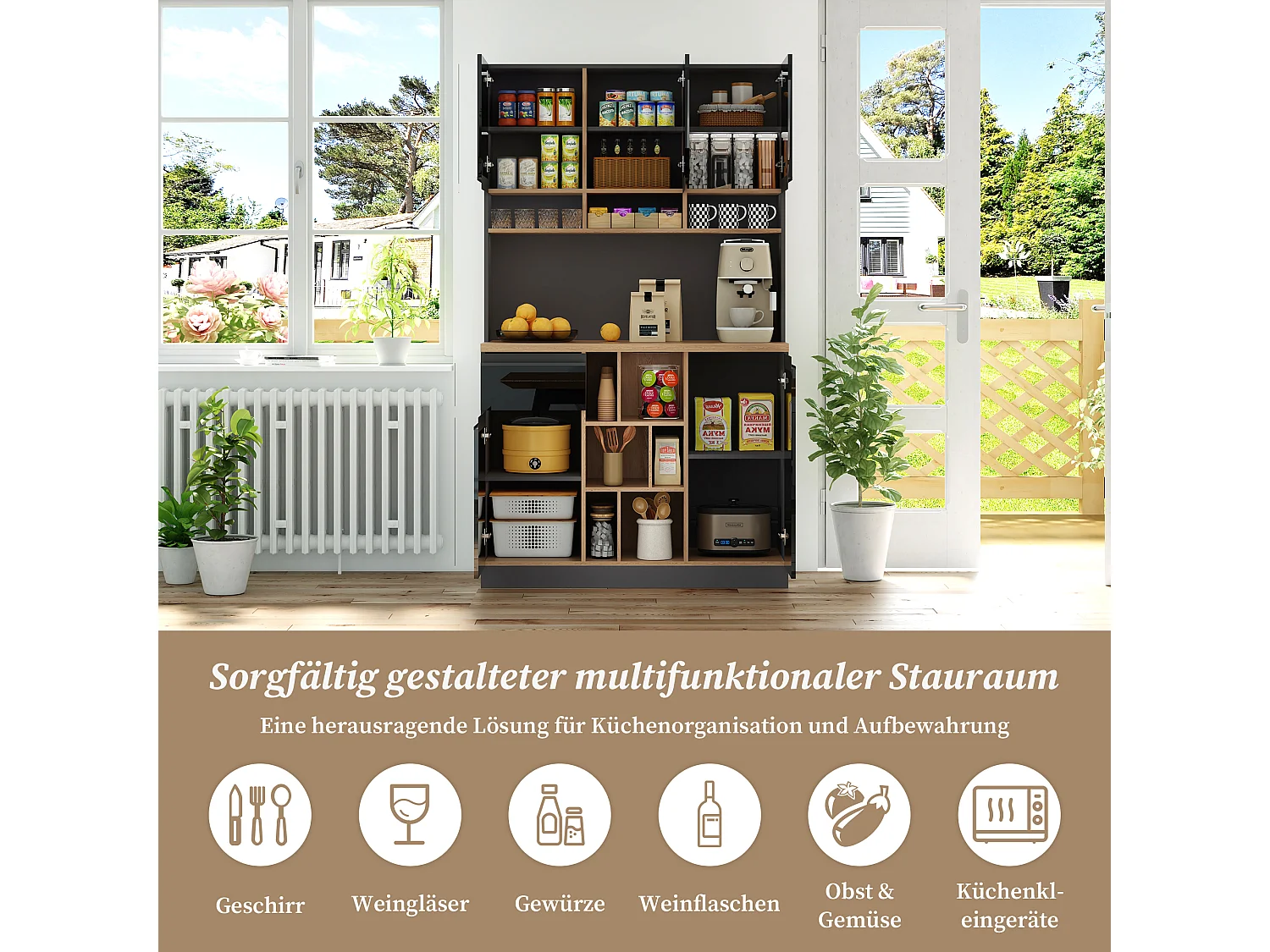 Buffet haut - 105 x 45 x 185 cm - avec étagères réglables + 1 tiroir + 3 portes - MDF - noir