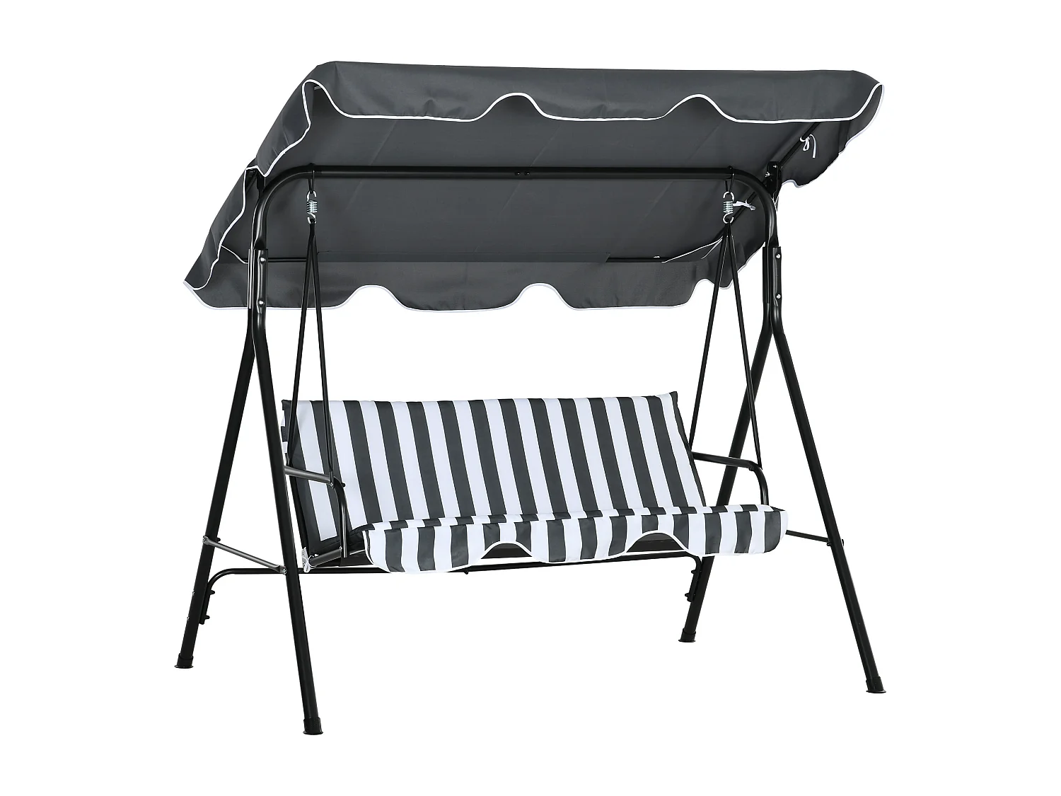 Altalena a 3 posti con cuscini, tetto basculante, acciaio, grigio e bianco (172x110x153cm)