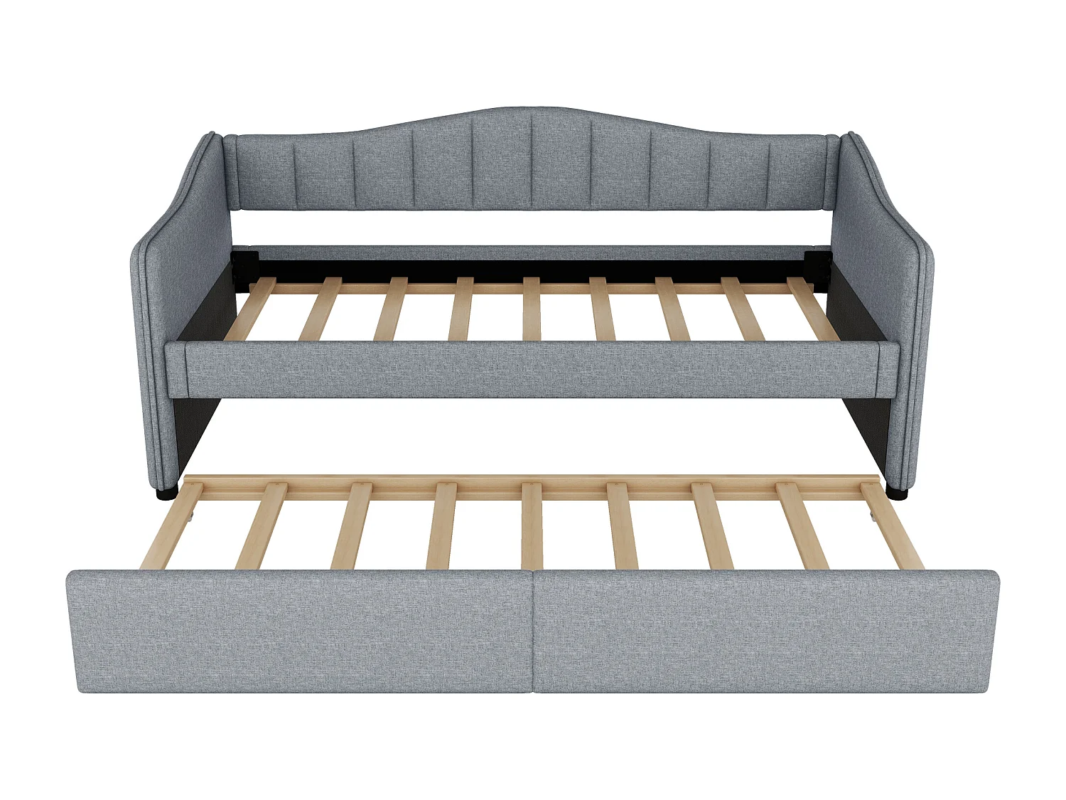 Lit de jour, 90x200cm, Lit avec lit escamotable, canapé-lit, lit simple (sans matelas), Design lumineux, Lin, style minimaliste, Gris (212x99x85 cm)