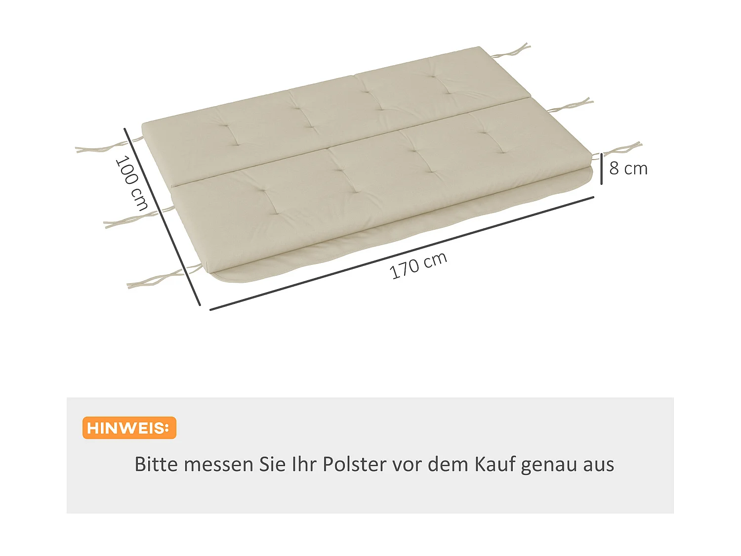 Coussin pour balançoire Hollywood, avec coussins de siège, de dossier et latéraux, en mousse, beige (170x100x8 cm)