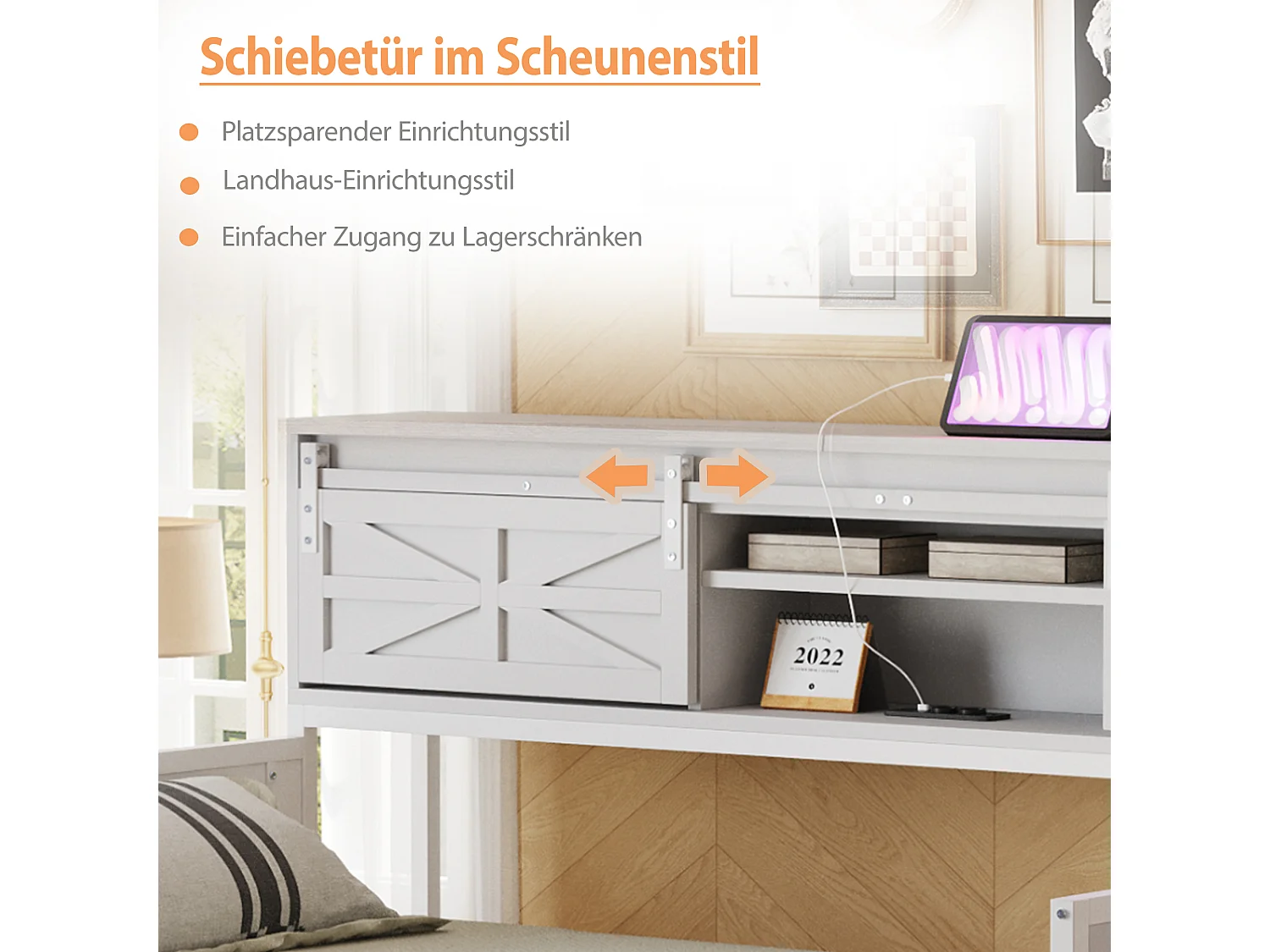 Lit canapé en métal 90x200 cm avec LED, étagères, tiroirs et prises multiples, lit pour adolescent, blanc (206x104x99.5 cm)