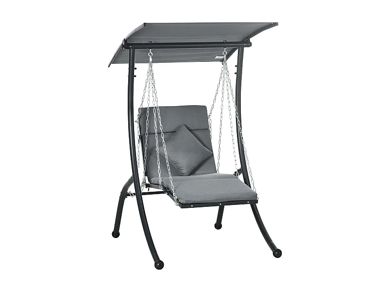Tuinschommel met kussen en verstelbaar dak, staal, donkergrijs (108x145x169cm)