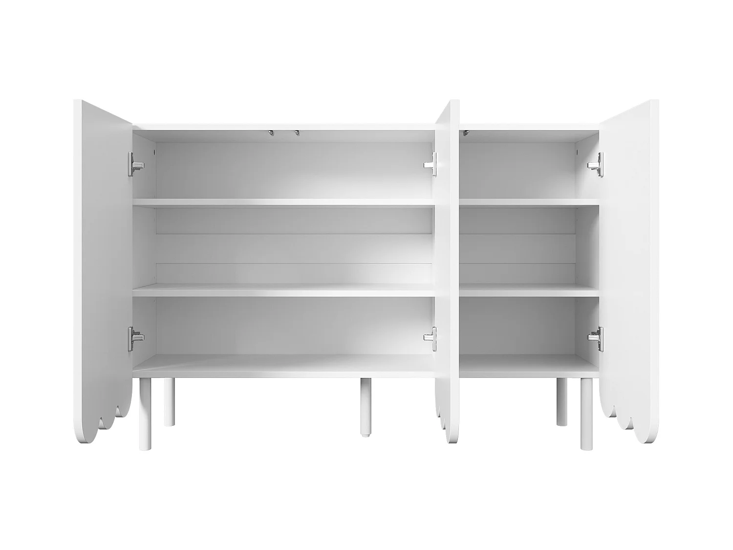 Buffet 120x35x80 cm - 3 portes ondulées - Sans poignées - Étagères réglables - Blanc