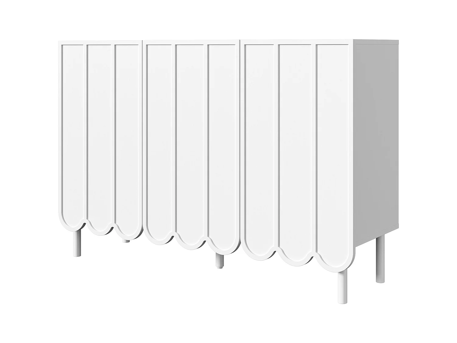 Buffet 120x35x80 cm - 3 portes ondulées - Sans poignées - Étagères réglables - Blanc