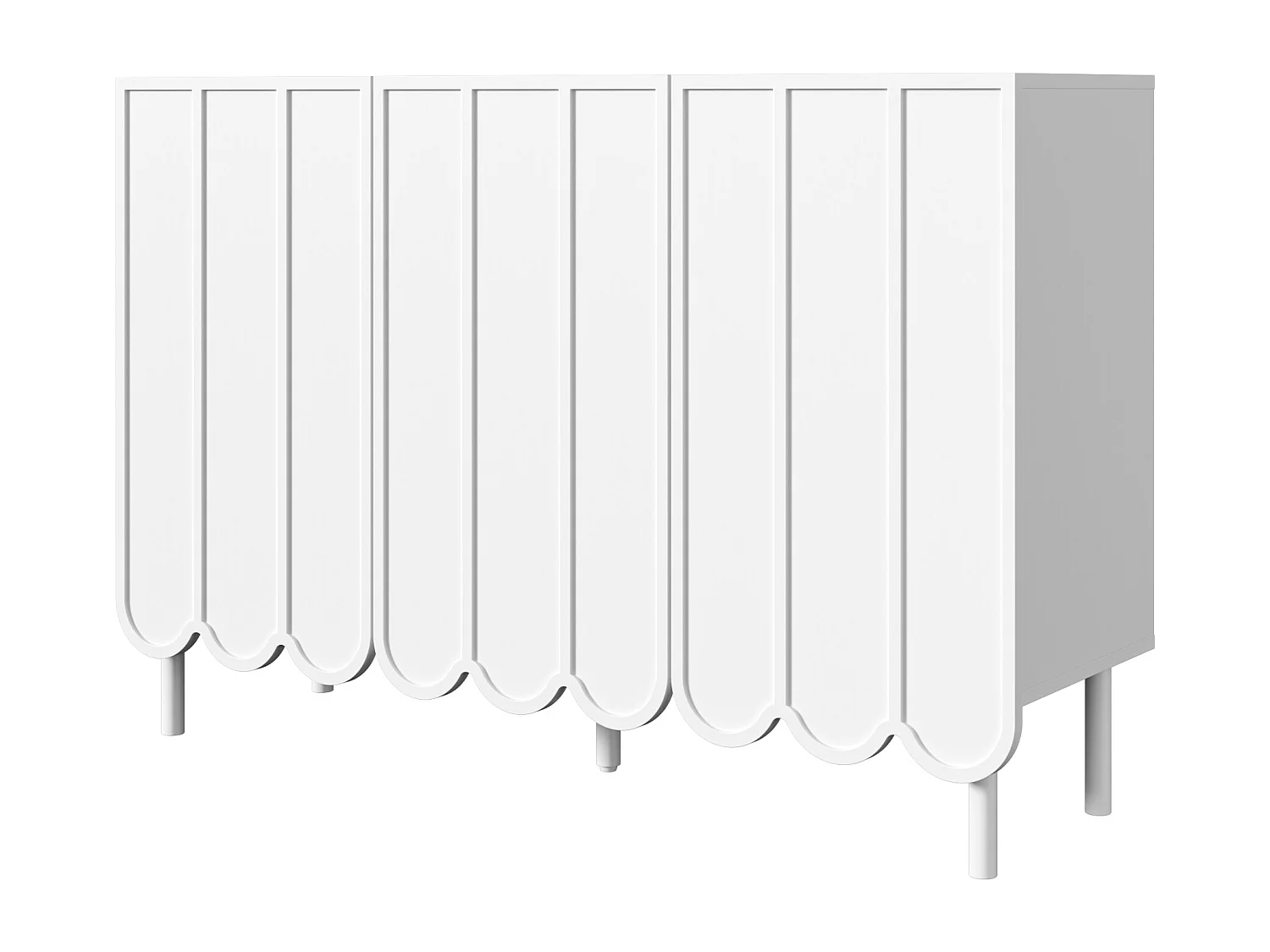 Sideboard 120×35×80 cm - mit 3 gewellten Türen - ohne Griffe - höhenverstellbare Regale - weiß