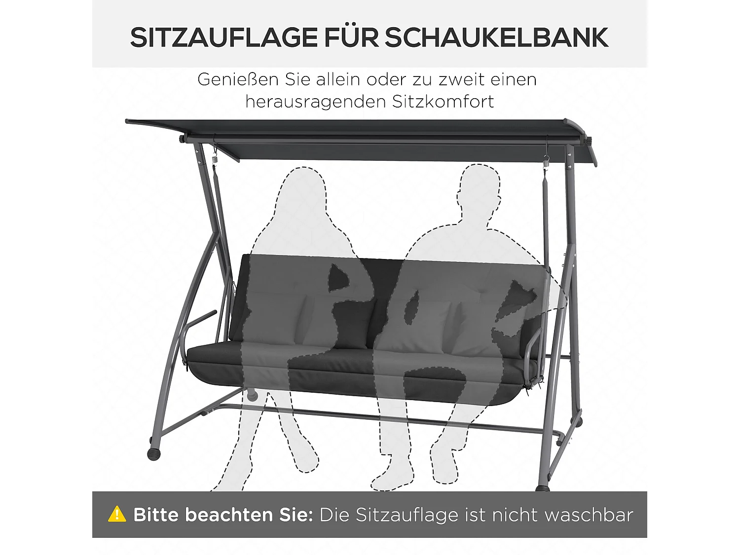 Coussin pour balançoire, 170 cm, polyester, gris, avec fixation (170x100x8 cm)