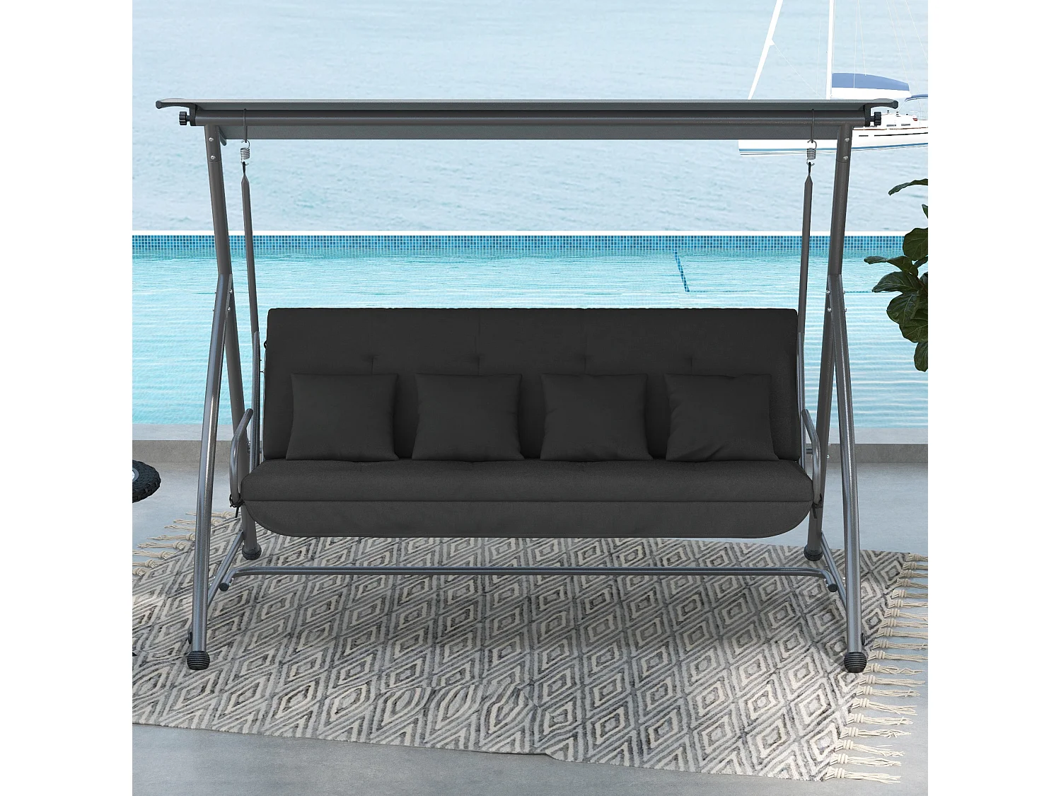 Coussin pour balançoire, 170 cm, polyester, gris, avec fixation (170x100x8 cm)