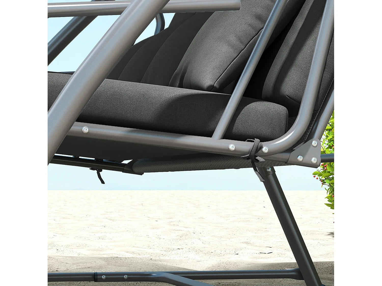 Coussin pour balançoire, 170 cm, polyester, gris, avec fixation (170x100x8 cm)