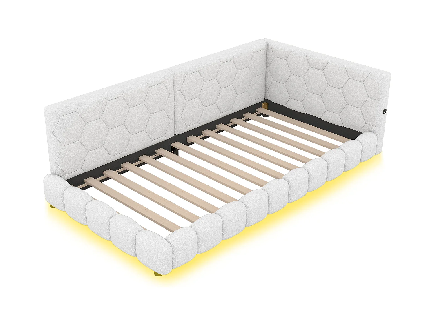 Sofá cama de 90x200 cm con iluminación LED de 16 colores, USB y Tipo C, tejido de terciopelo, color blanco (214x152x64,5 cm)