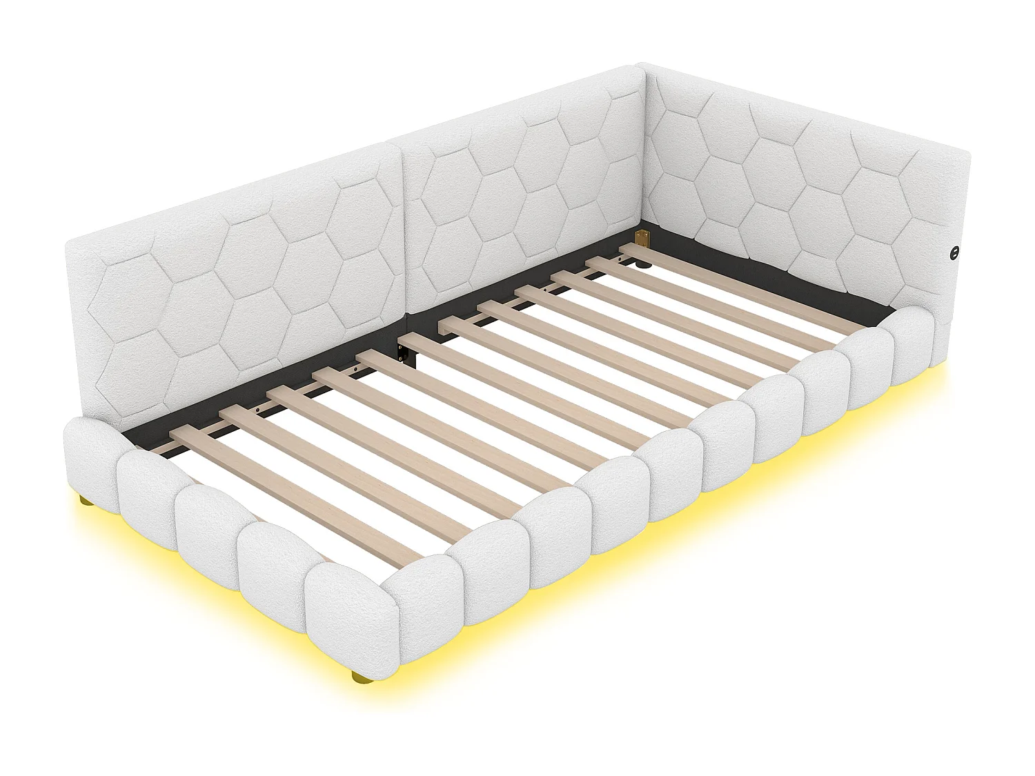 Divano letto, 90x200 cm, con illuminazione LED a 16 colori, USB e Type-C, tessuto in velluto, Bianco (214x152x64,5 cm)