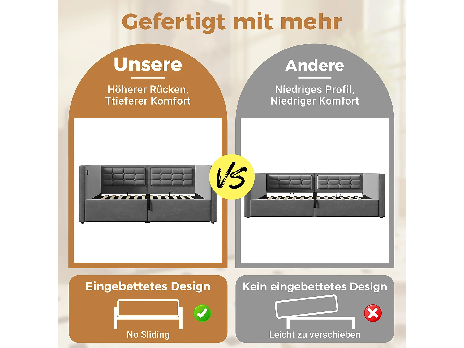 Canapé-lit avec Hydraulique, 90x200cm, avec Tête de Lit en Velours, LED, Station de Charge USB + Type-C, Gris (215x106x75 cm)