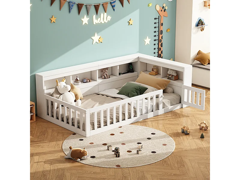 Dagbed, 90x200cm, met stofhoes, lattenbodem (zonder matras), leuning, spaanplaat, met USB-aansluiting, wit (222x113x70 cm)