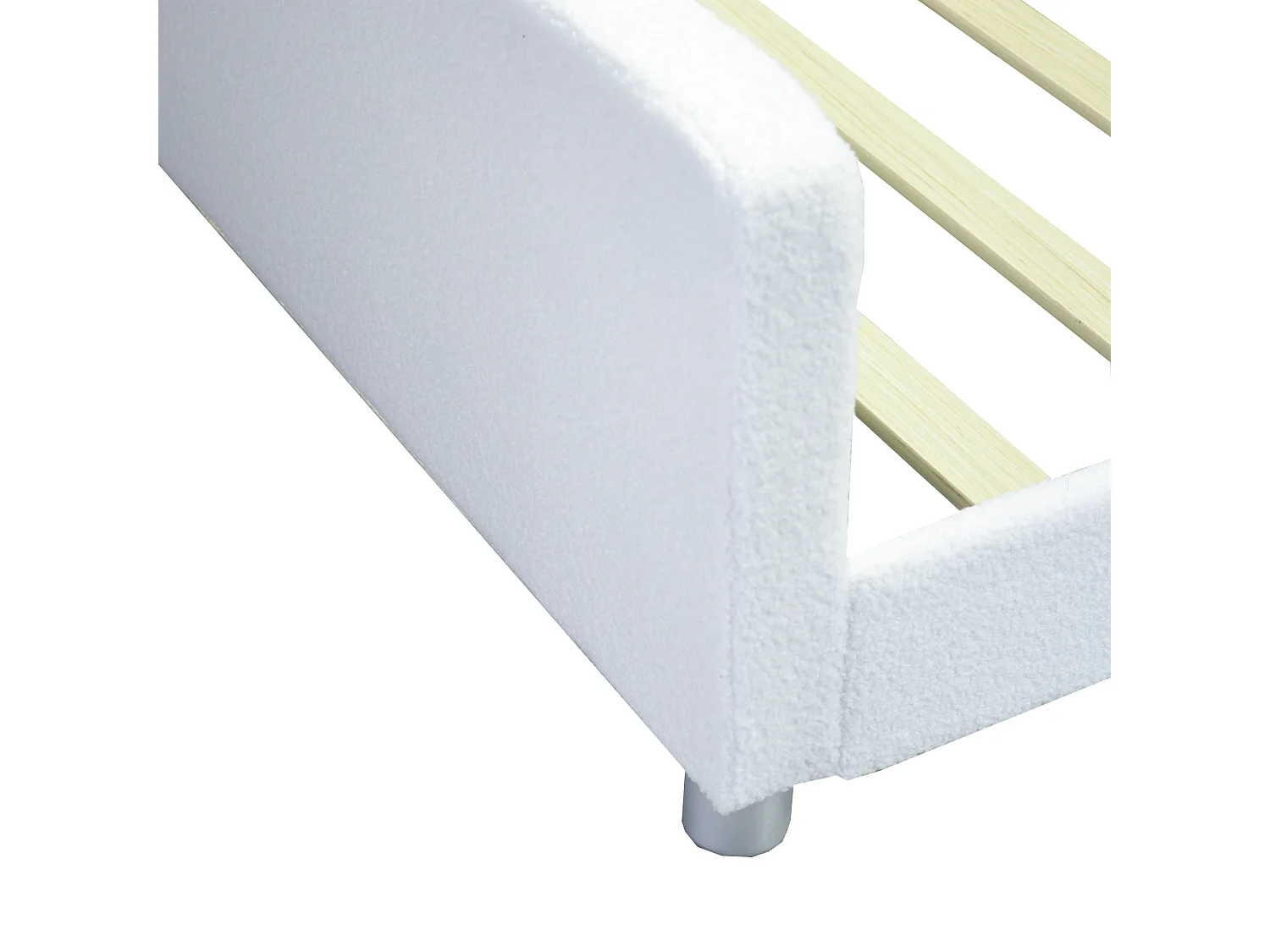 Lit enfant tapissé, canapé-lit multifonctionnel, tissu teddy blanc, avec dossier et accoudoirs (214.5x95x42cm)