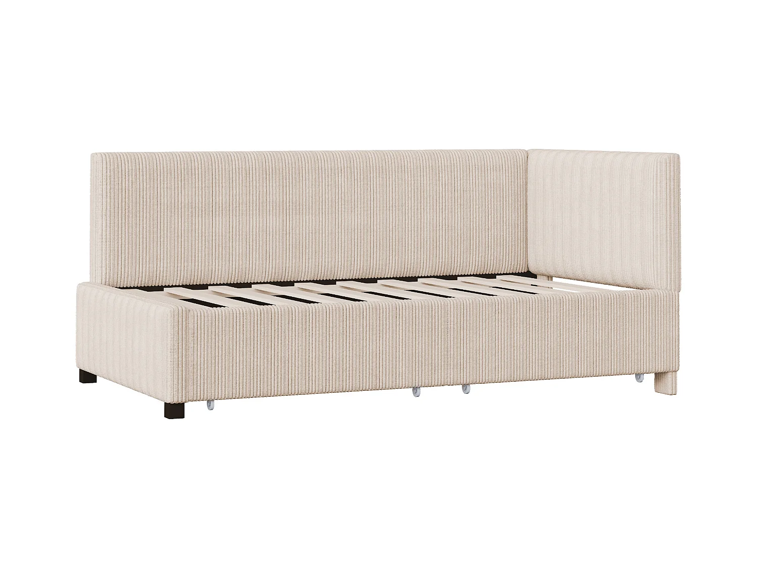 Lit canapé multifonction 90x200 cm, avec 2 grands tiroirs de rangement et sommier à lattes, tissu velours, beige (204.5x97x68 cm)