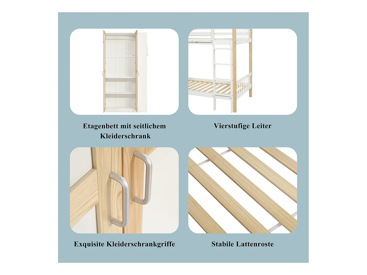 Slaapbank 140x200 cm, extra grote lades, USB, LED, planken, opbergvakken, massief hout, wit (222,3x165x92 cm)