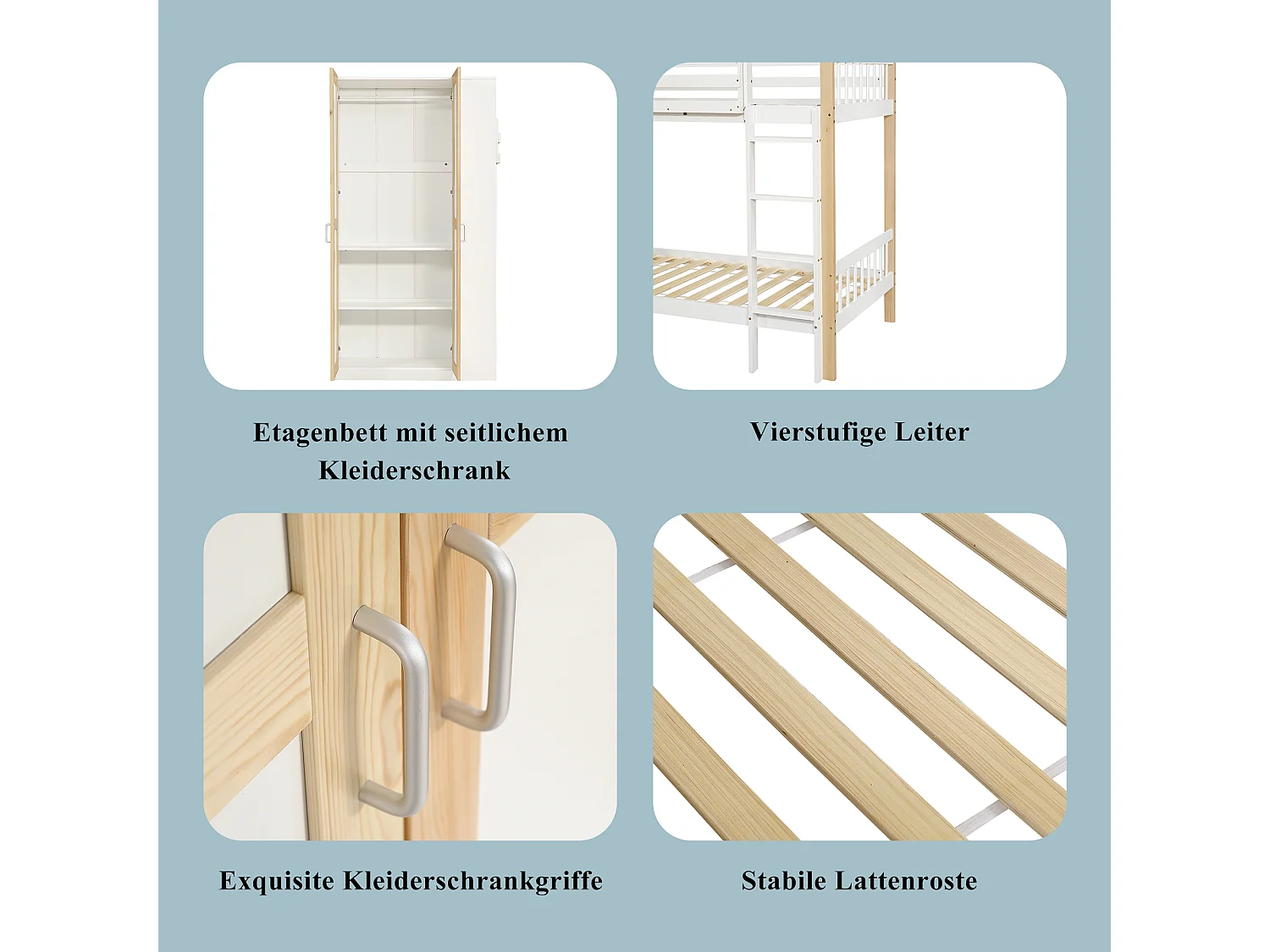 Slaapbank 140x200 cm, extra grote lades, USB, LED, planken, opbergvakken, massief hout, wit (222,3x165x92 cm)