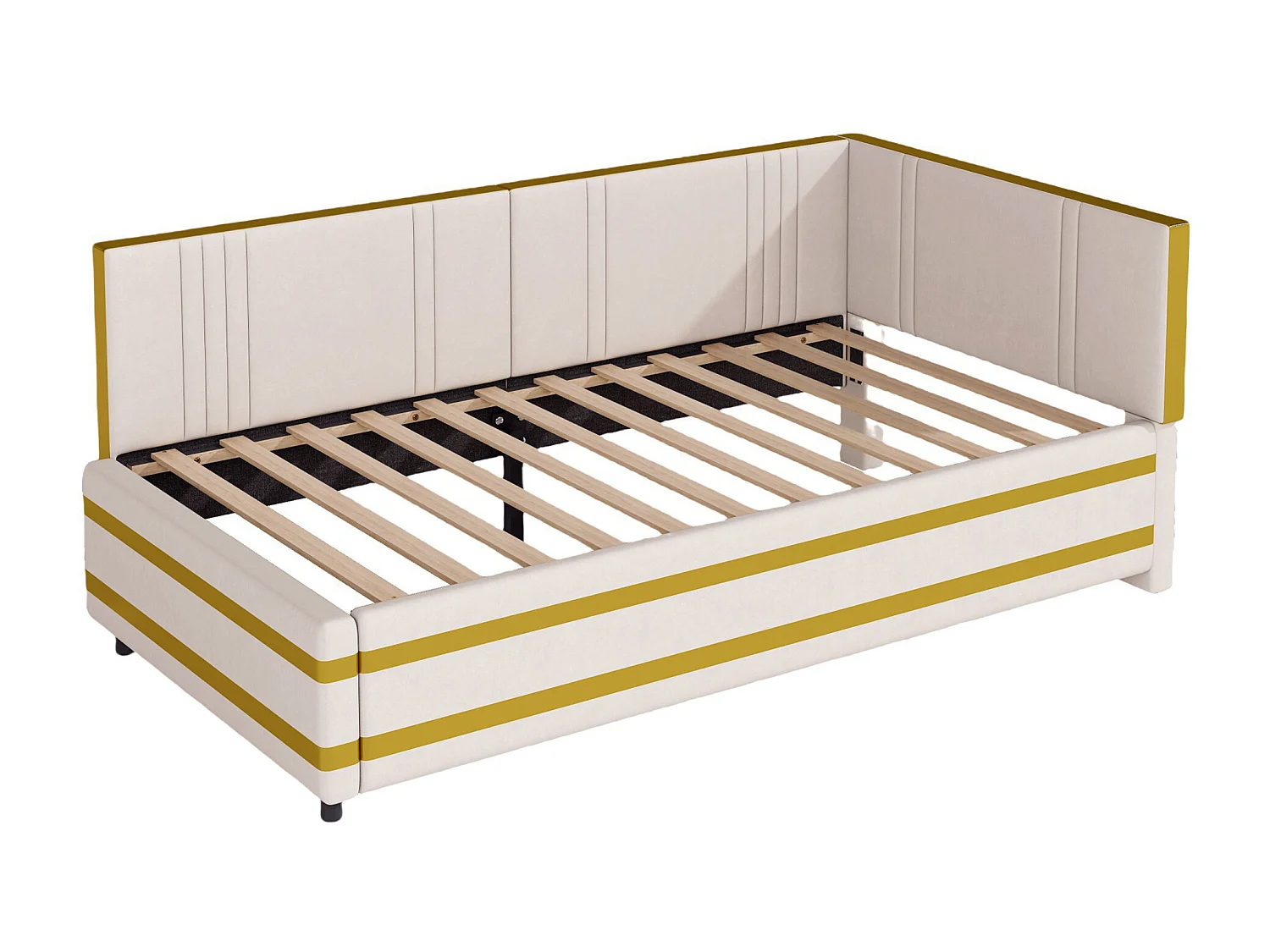 Cama Polster 90 x 200 cm, sofá multifuncional con somier de láminas, tejido de terciopelo beige (205 x 97 x 65,5 cm)