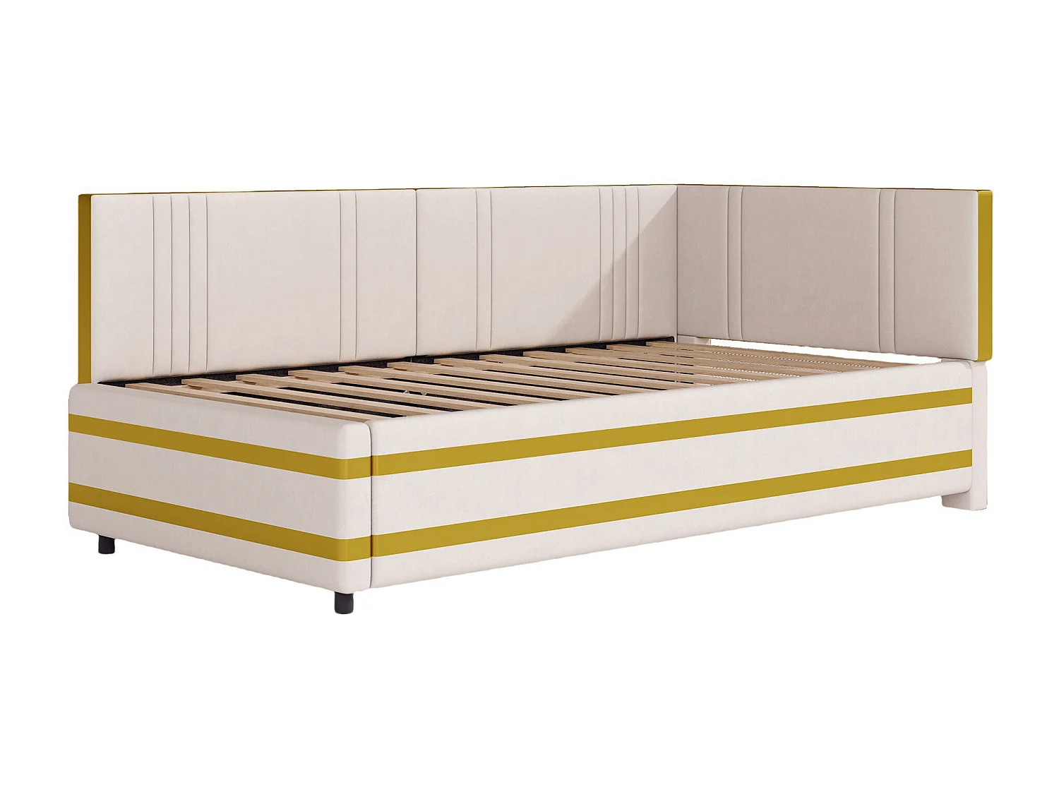 Lit Polster 90 x 200 cm, canapé multifonction avec lattenrost, tissu en velours beige (205 x 97 x 65.5 cm)