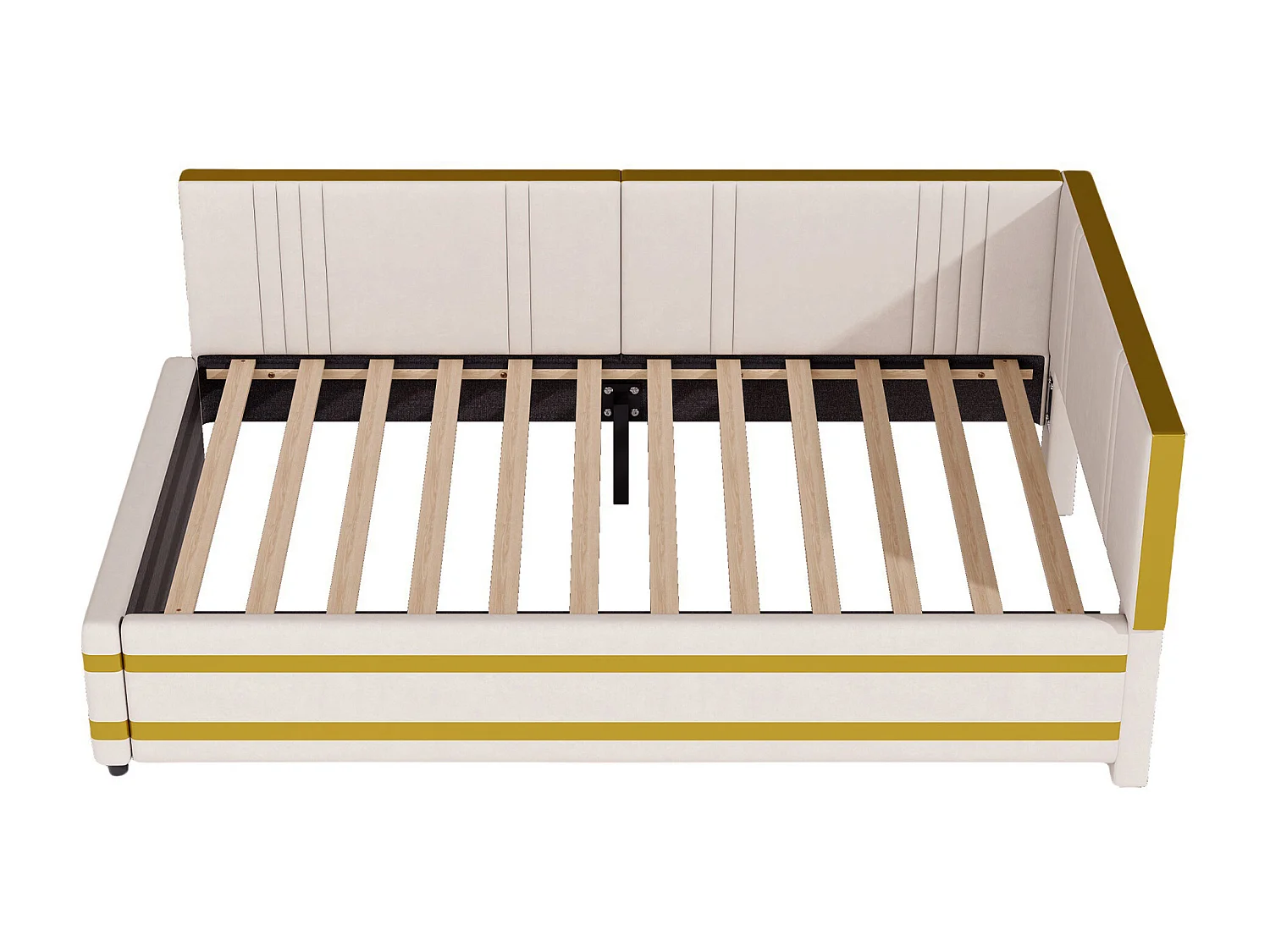 Lit Polster 90 x 200 cm, canapé multifonction avec lattenrost, tissu en velours beige (205 x 97 x 65.5 cm)