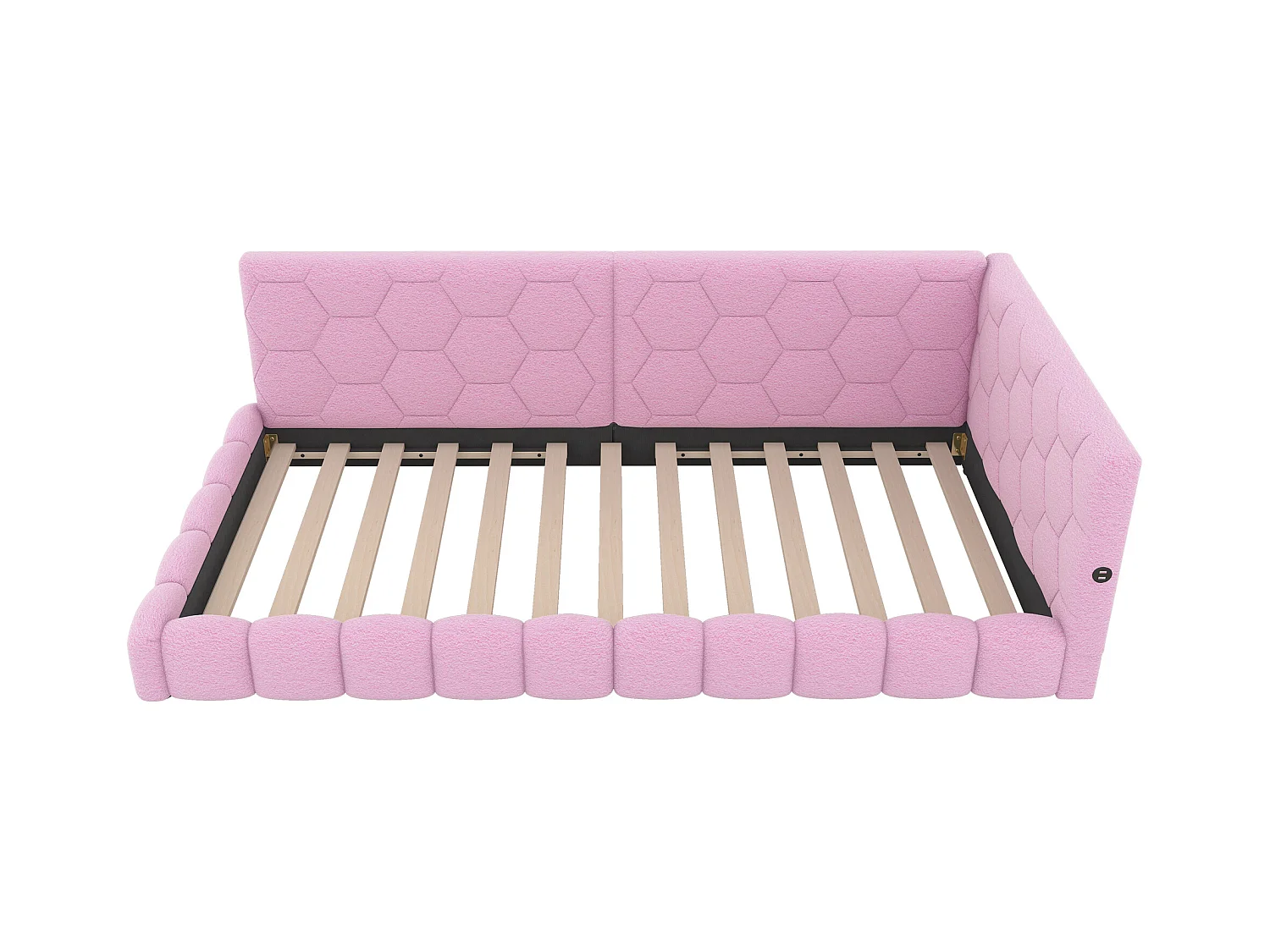 Daybed, 90x200 cm, canapé-lit, avec 16 couleurs d'éclairage LED, USB et Type-C, tissu velours, Rose (214x152x64.5 cm)