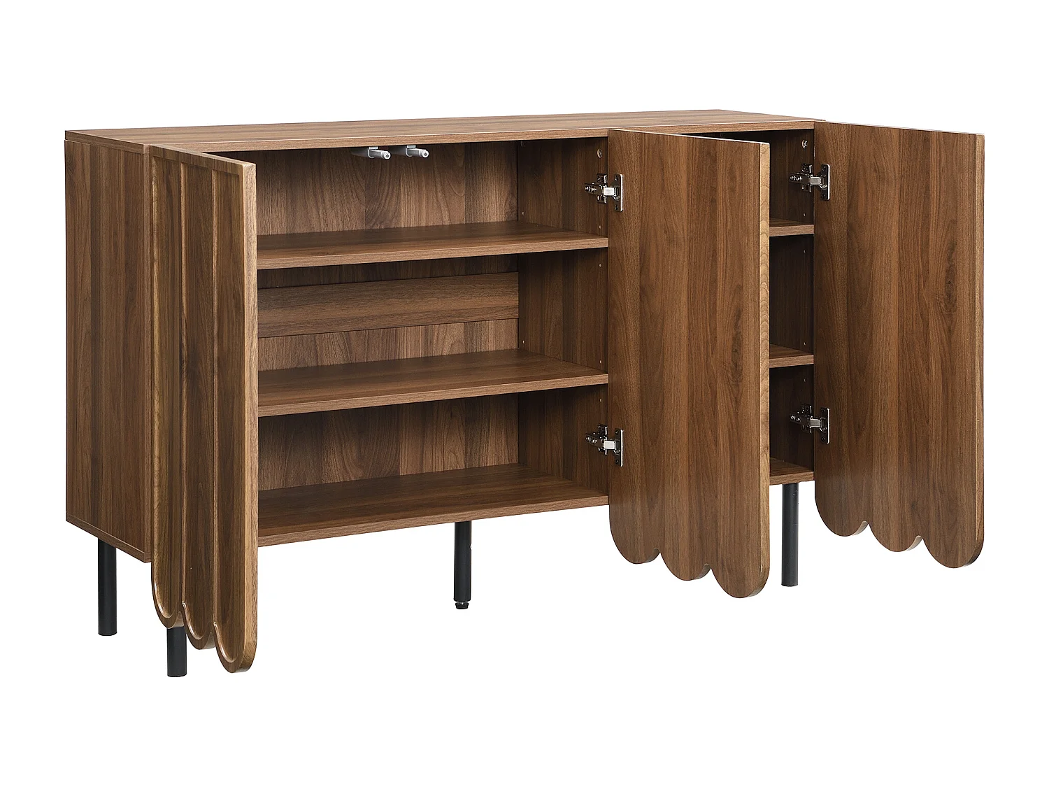 Buffet 120×35×80 cm - com 3 portas onduladas - sem puxadores - prateleiras ajustáveis - marrom