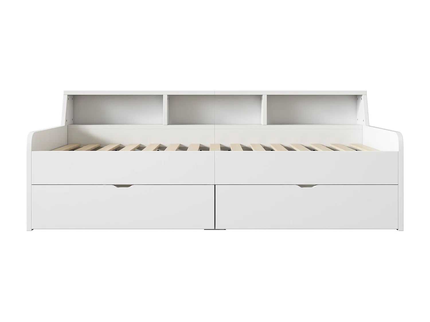 Lit de jour 90x200 cm, avec deux tiroirs et espace de rangement, bois, blanc (203x112x75 cm)