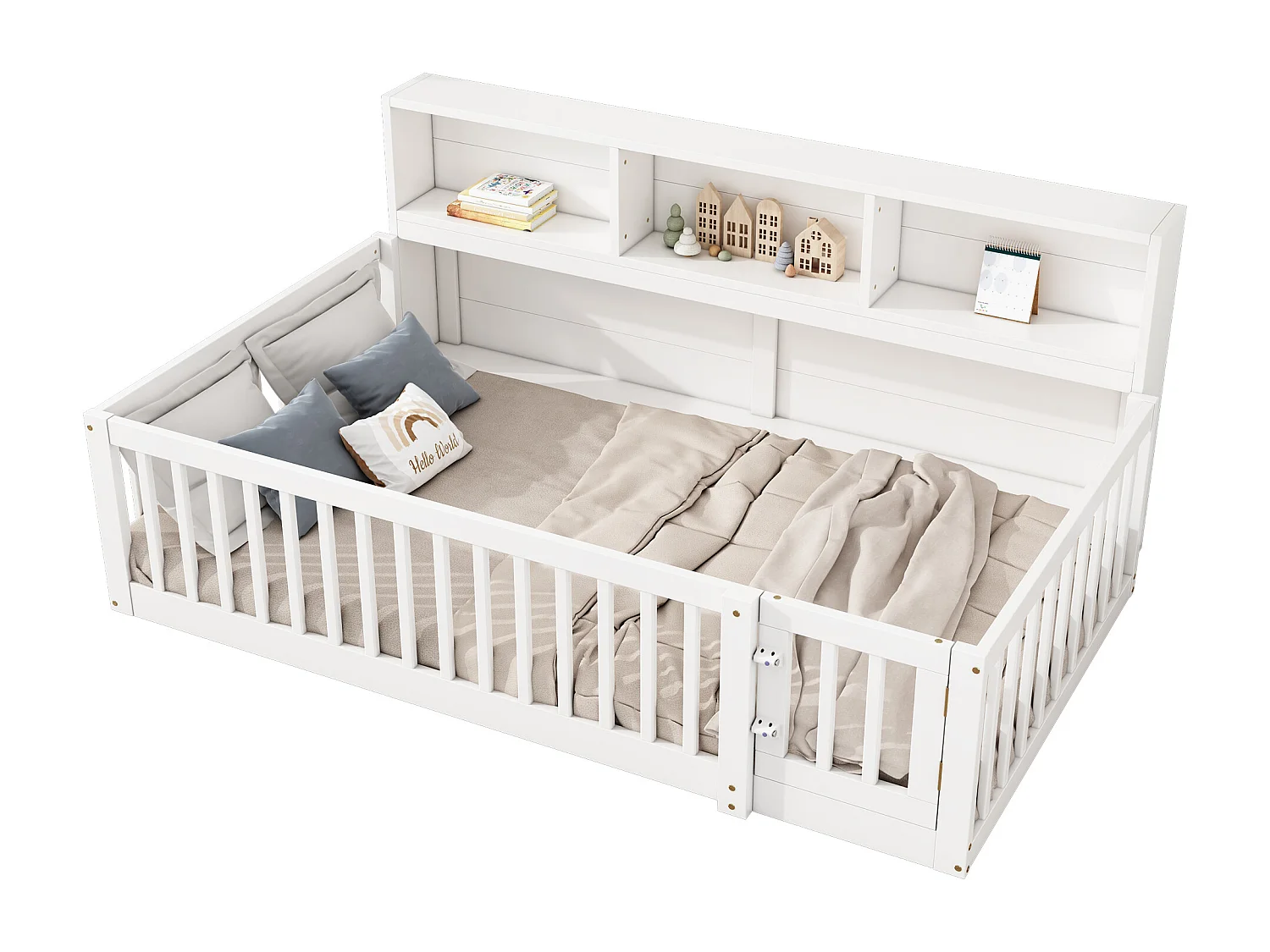 Divano letto 90x200 cm, divano letto, divano letto con contenitore, rete a doghe (senza materasso), legno di pino, bianco (205x114,5x87 cm)