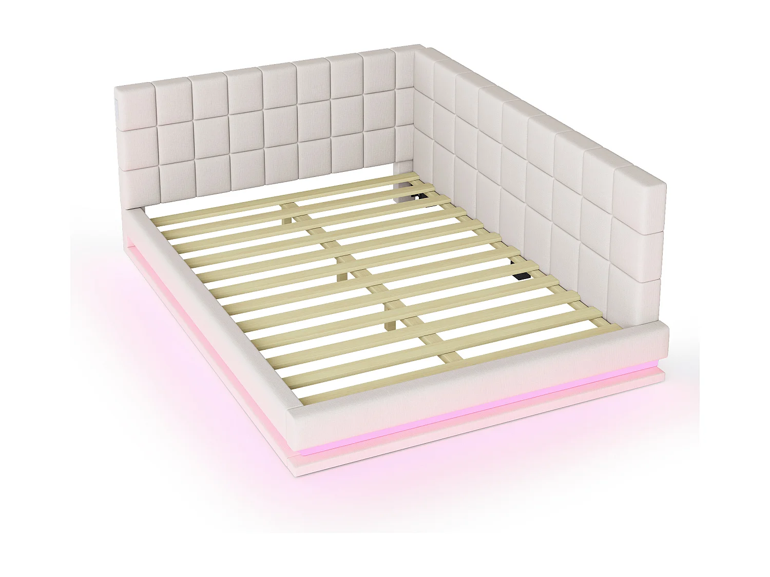 Canapé-lit 160x200 cm, multifonction avec LED, USB et sommier, velours beige (206x167x63 cm)