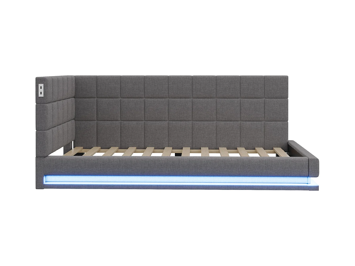 Canapé-lit 90x200 cm, multifonction avec LED, USB et sommier, velours gris (206x97x63 cm)