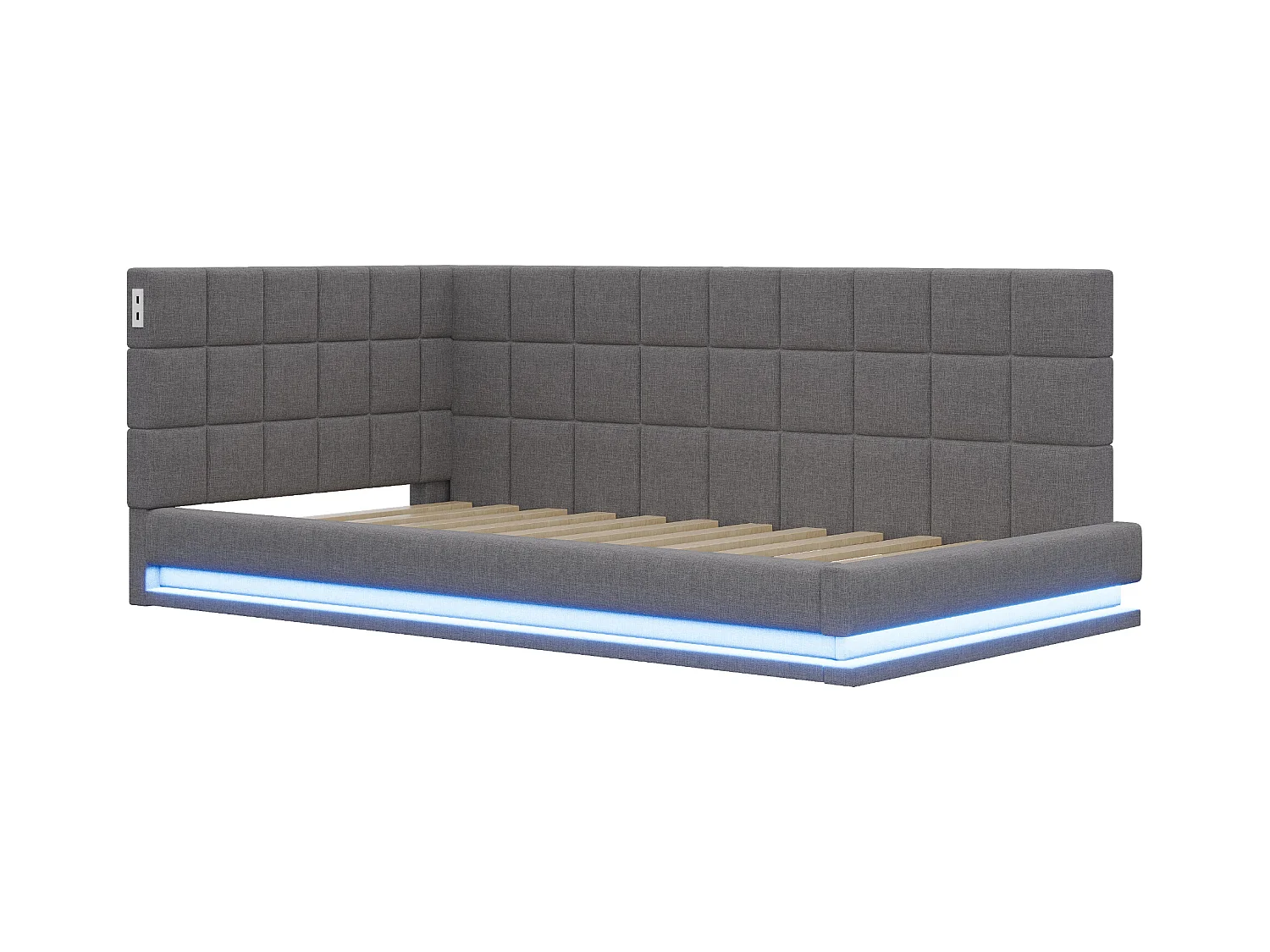 Canapé-lit 90x200 cm, multifonction avec LED, USB et sommier, velours gris (206x97x63 cm)